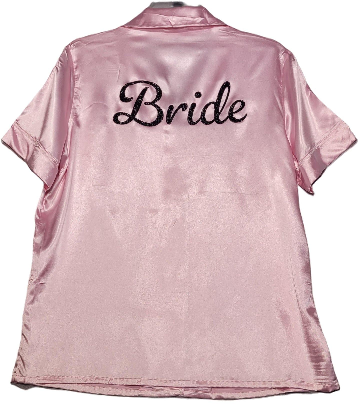 Bride Luxe silk bridal pajama set in pink — back view