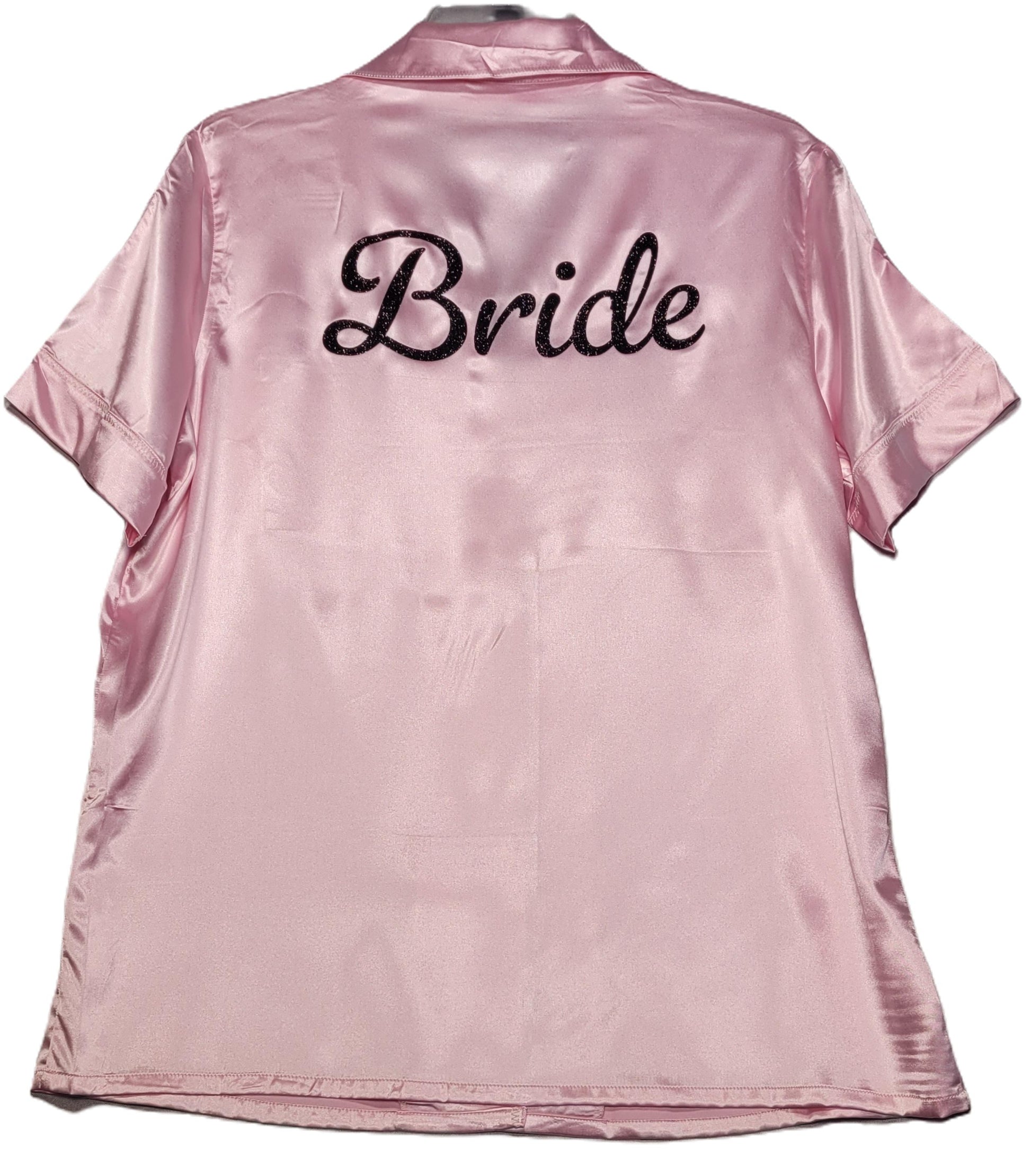Bride Luxe silk bridal pajama set in pink — back view