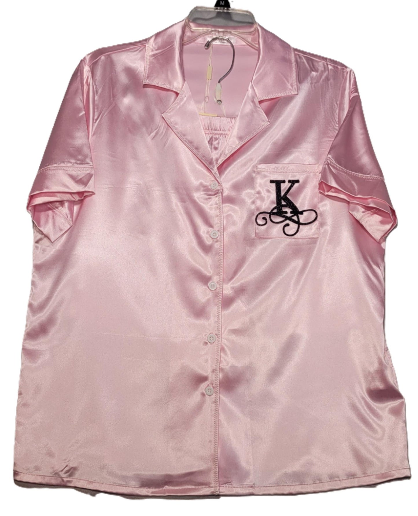 Bride Luxe silk bridal pajama set in pink — front view