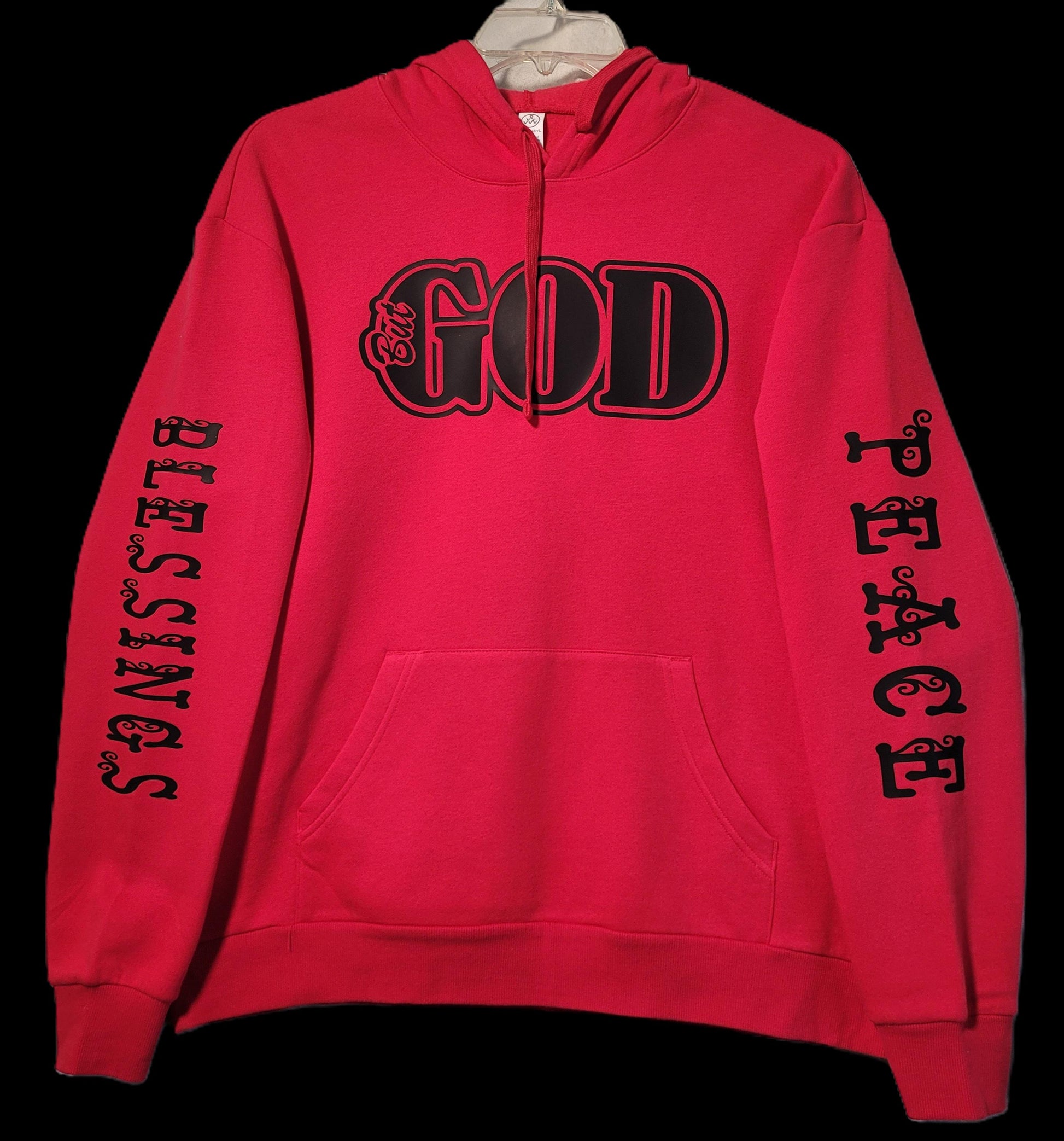 But God faith statement hoodie — front view on black background