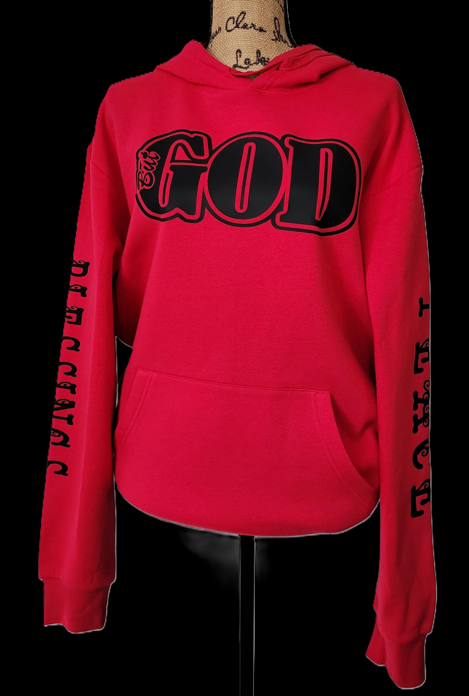 But God faith statement hoodie — mannequin display