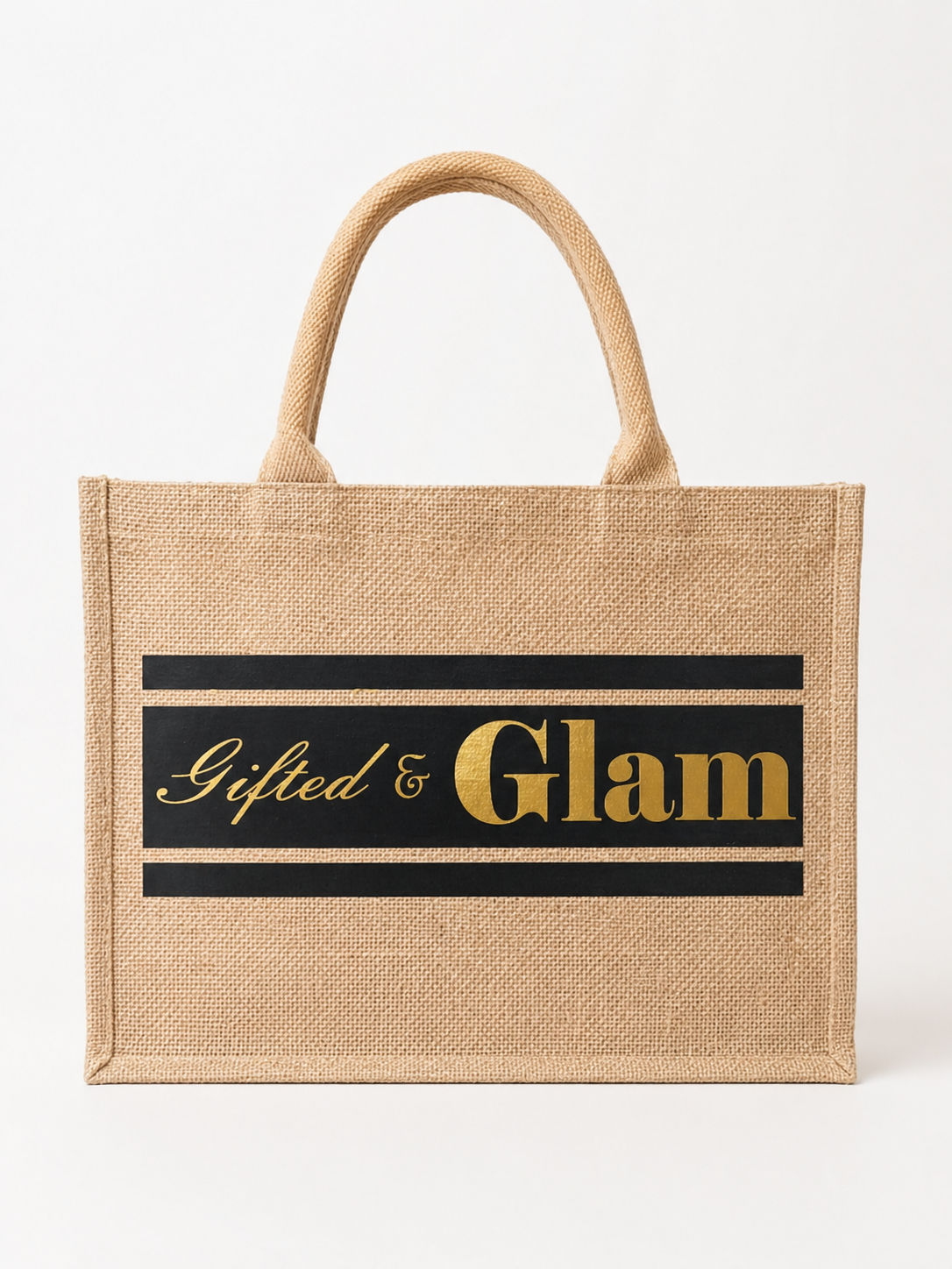 Gold Gifted and Glam jute tote bag — bachelorette gift
