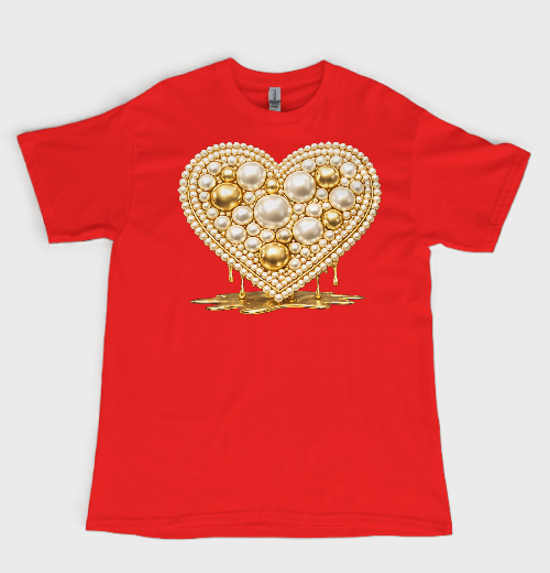 Pearl Drip Heart statement tee — pearl detail close-up