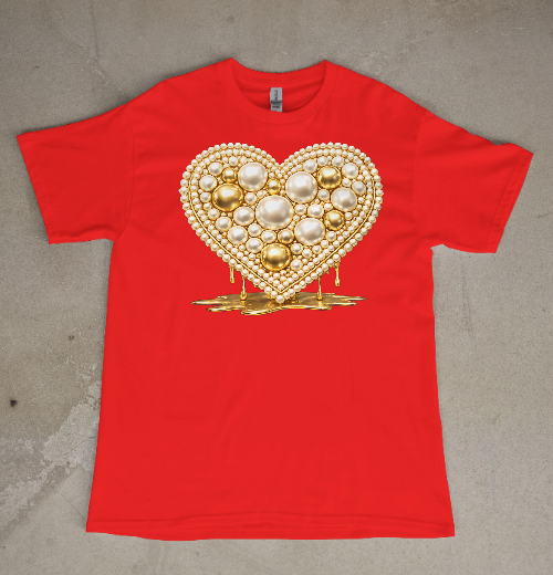 Pearl Drip Heart statement tee — design close-up