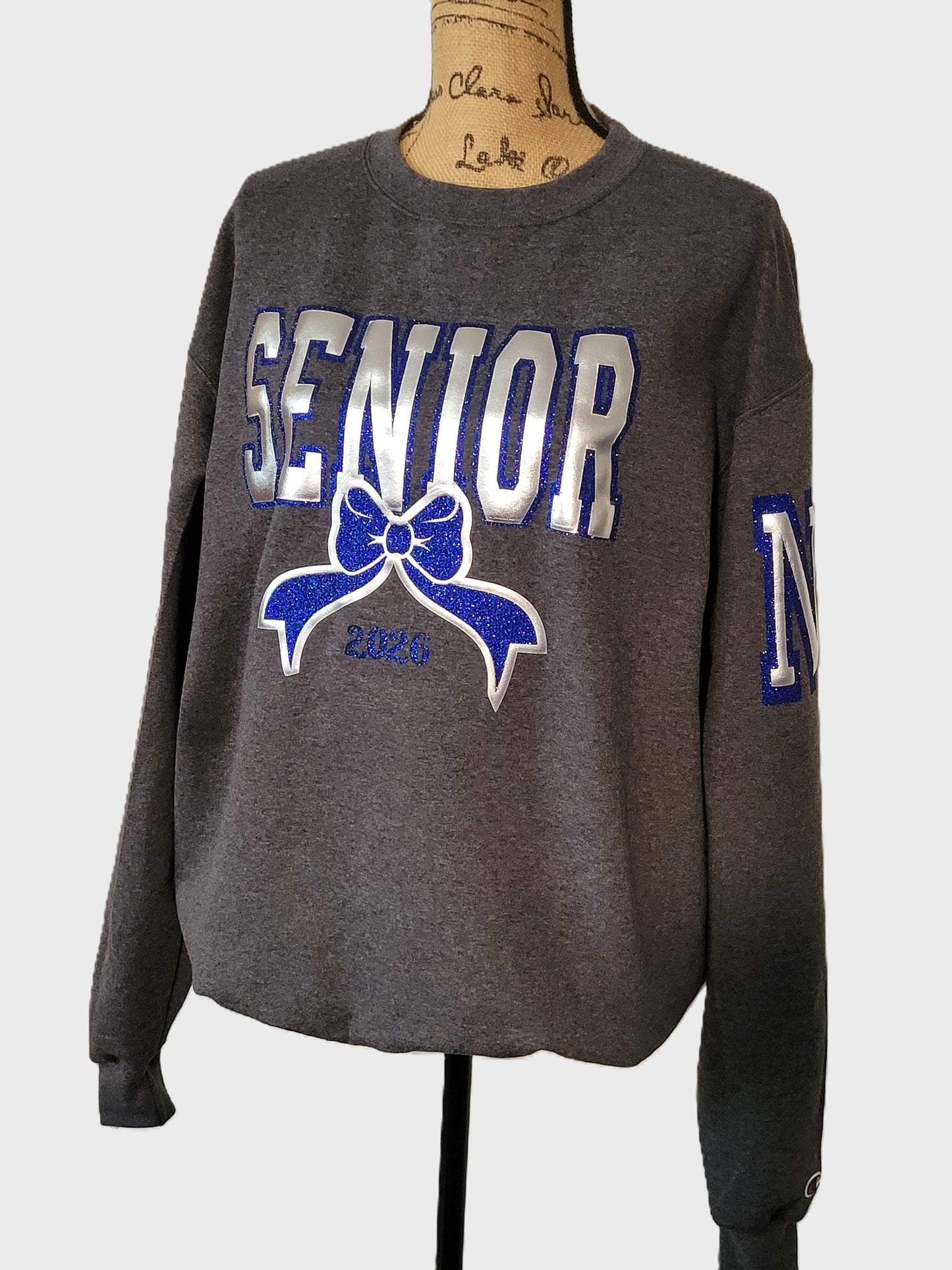 Custom Class of 2026 senior sweatshirt — side detail